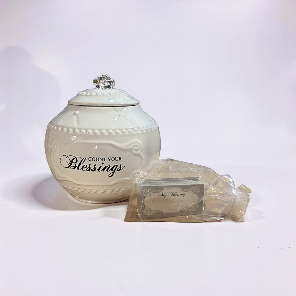 BRAND NEW!!! “Count Your Blessings” White Decorative Jar with Lid and Notecards.